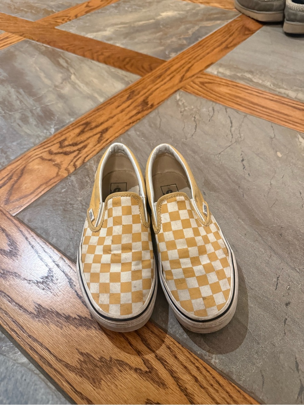 Vans womens Slip-On Checkerboard Sneakers in Yellow and White